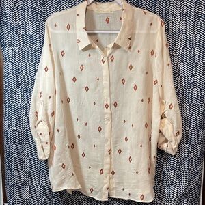 Fair Haven Cream Shirt with terra-cotta Diamond Pattern